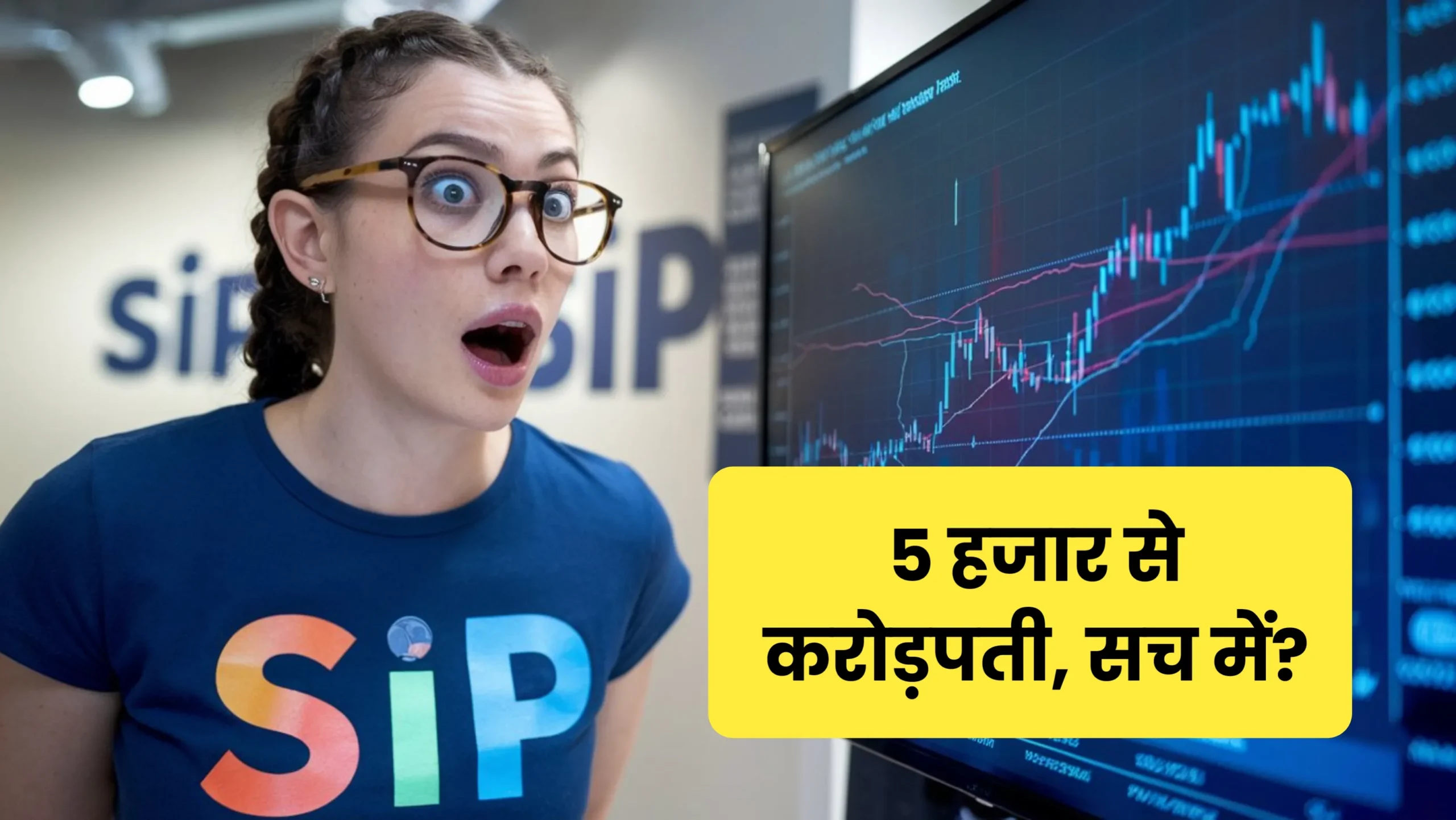 Suprised woman, T-shirt slogan 'SIP'