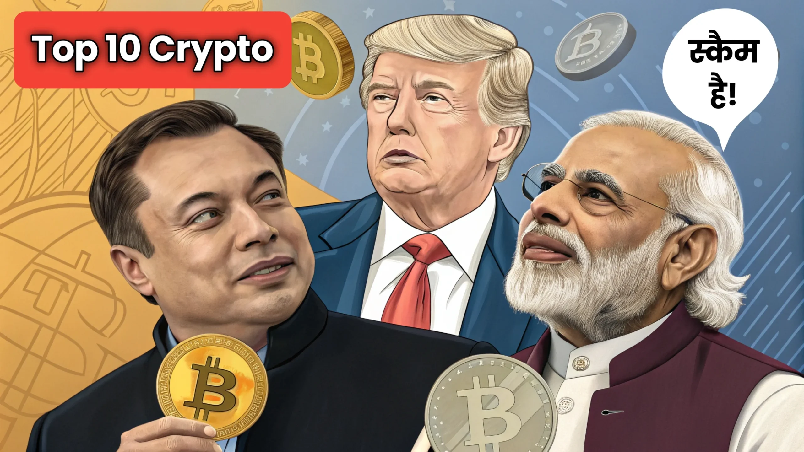 Modi, Elon Musk and Trump with Cryptocurrency