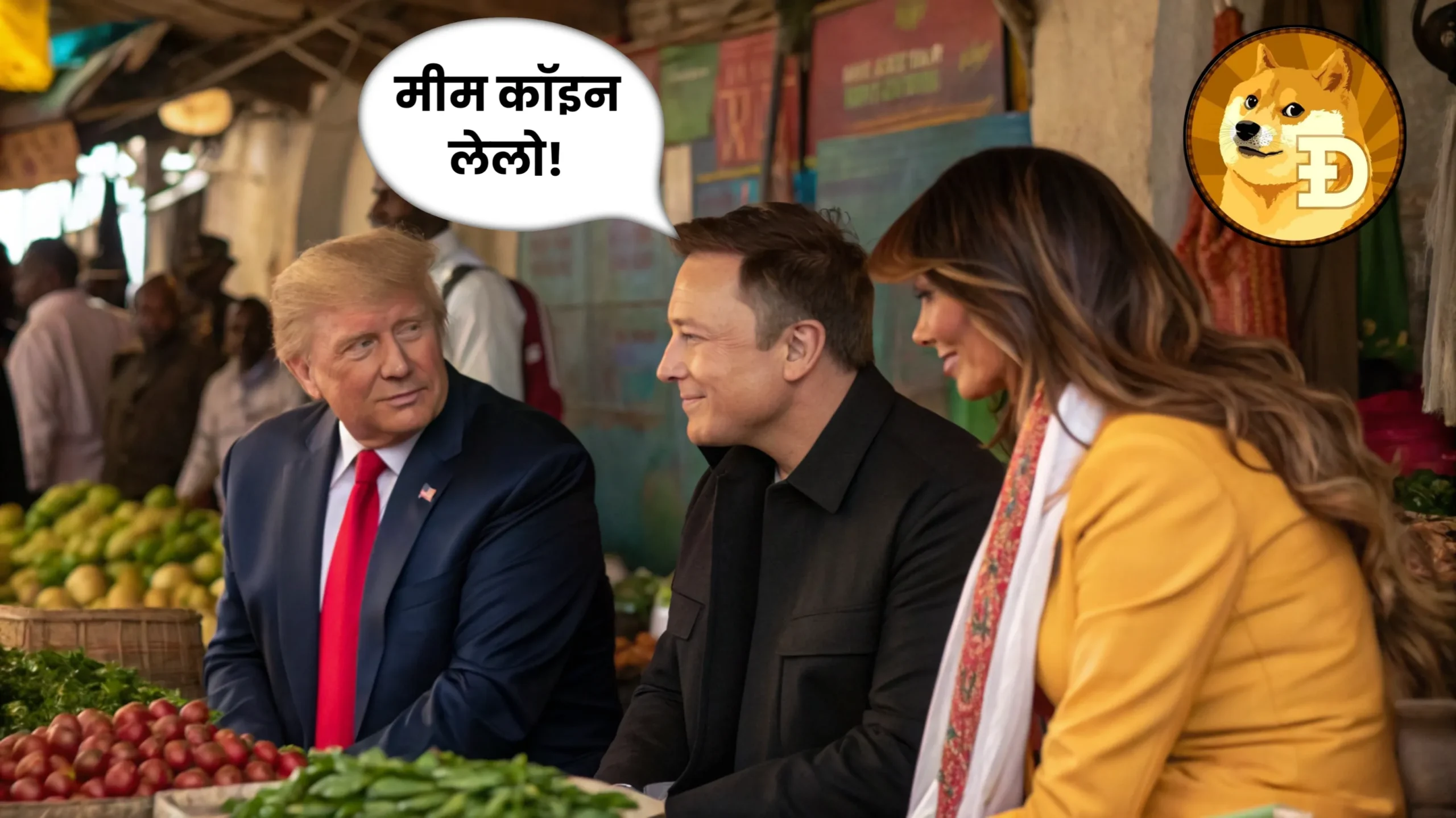 Trump, Elon and Melania Meme related to Memes crypto coin