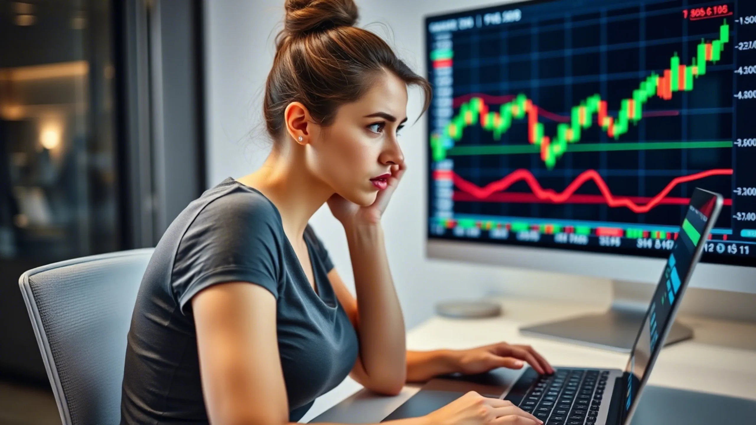 woman watching stock market charts