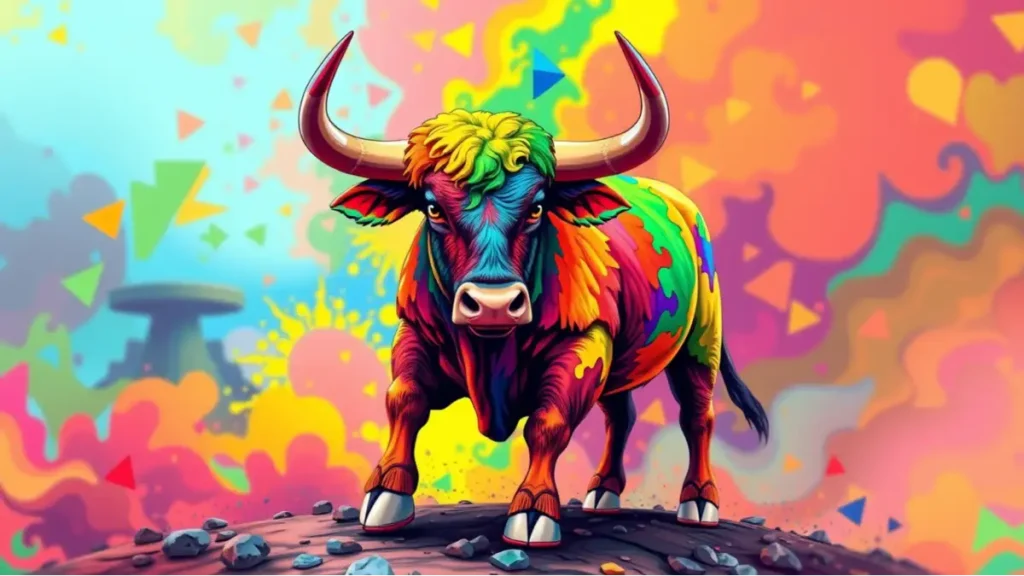 Colourful stock market bull