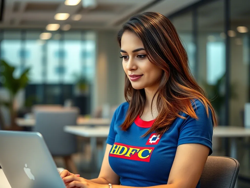 Woman work on laptop, tshirt slogan is "Nisha Times"