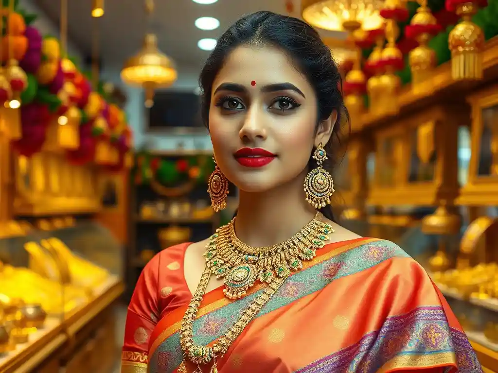 Woman wearing gold jewellery