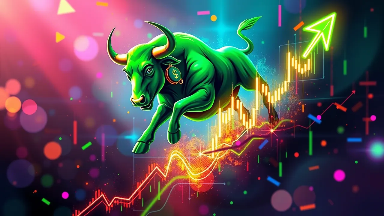 Green colour bull , stock market theme
