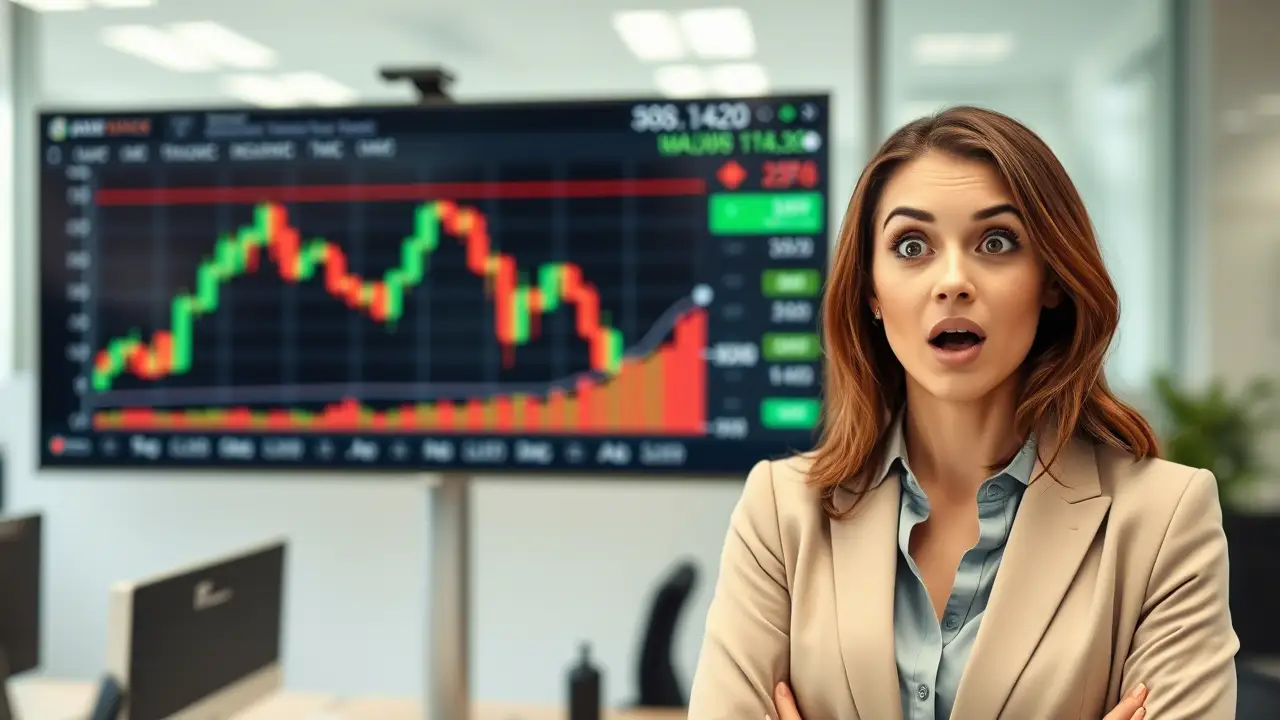 Woman suprised, stock chart