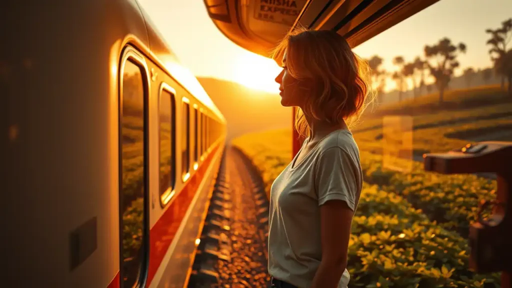 Railway and cute smart woman