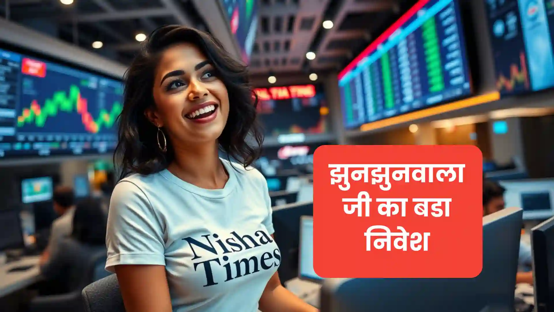 Stock Market Big Screens , woman smiling