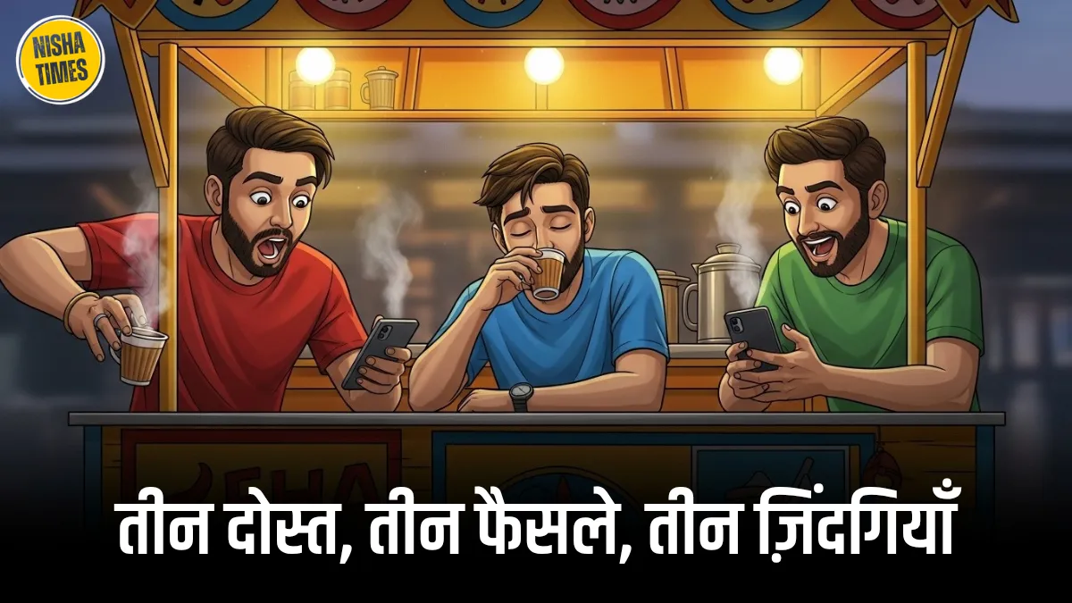 3 friends at a tea stall