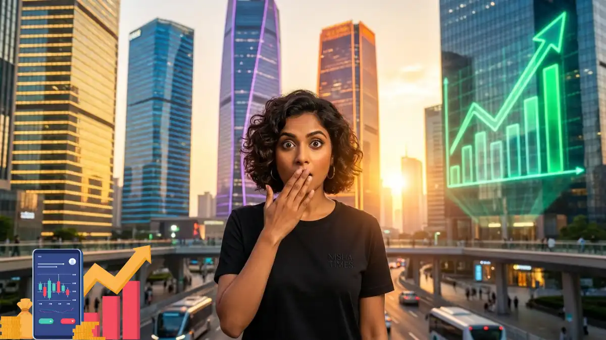 Woman surprised, Stock Market candle, Chart (AI Generated Image)