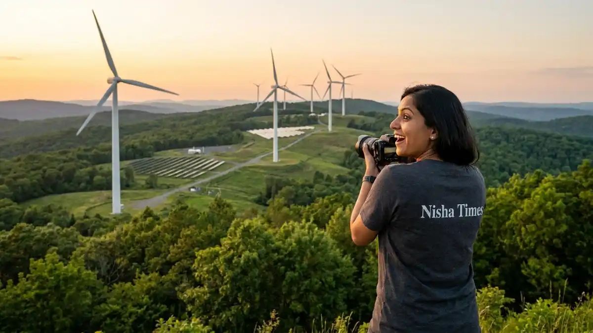 Wind Energy Turbines woman capture using Camera
